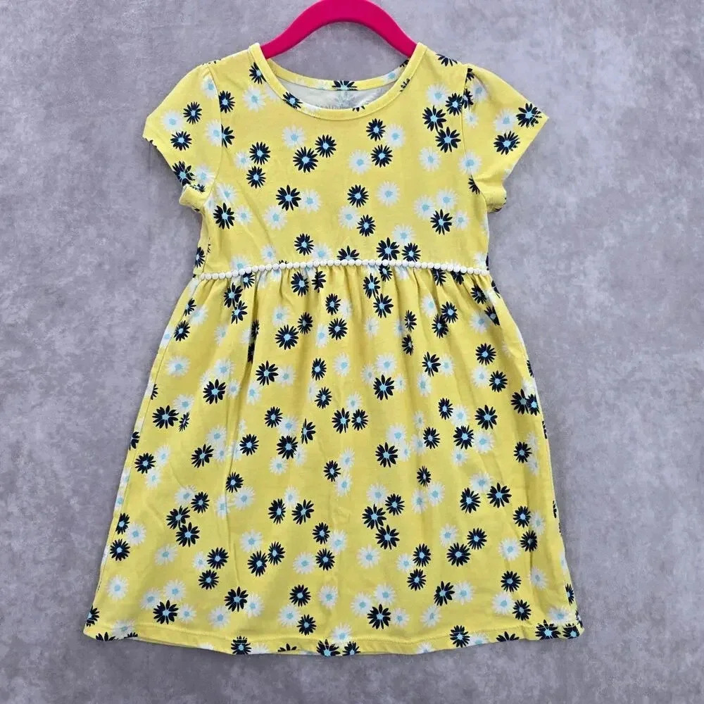 Healthex Yellow Blue Floral Short Sleeve Flare Girls Toddler Dress‎ 5T